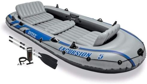 INTEX Excursion Inflatable Boat Series: Includes Deluxe 54in Boat Oars and High-Output Pump – SuperTough PVC – Adjustable Seats