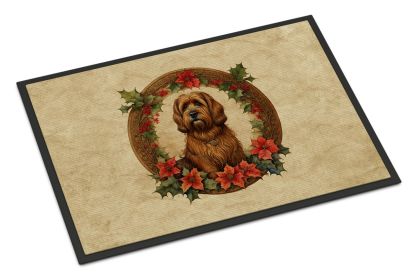 Briard Christmas Flowers Doormat Front Door Mat Indoor Outdoor Rugs for Entryway, Non Slip Washable Low Pile, 24H X 36W