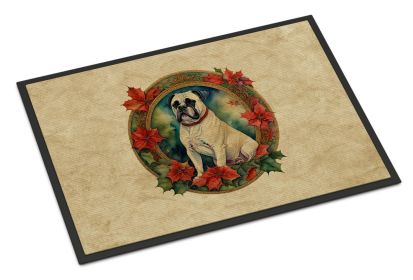 White Boxer Christmas Flowers Doormat Front Door Mat Indoor Outdoor Rugs for Entryway, Non Slip Washable Low Pile, 24H X 36W