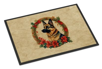 German Shepherd Christmas Flowers Doormat Front Door Mat Indoor Outdoor Rugs for Entryway, Non Slip Washable Low Pile, 24H X 36W