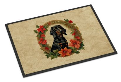 Black and Tan Coonhound Christmas Flowers Doormat Front Door Mat Indoor Outdoor Rugs for Entryway, Non Slip Washable Low Pile, 24H X 36W