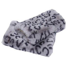 Grey Leopard Print Short Arm Warmer Plush Arm Sleeve Fingerless Thumb Hole Mittens Gloves for Women Winter Warm