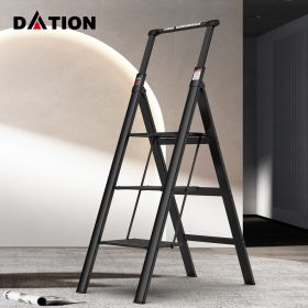 DATION 3 Step Ladder;  Retractable Handgrip Folding Step Stool with Anti-Slip Wide Pedal;  Aluminum Stool Ladders 3 Steps;  300lbs Safety Household La