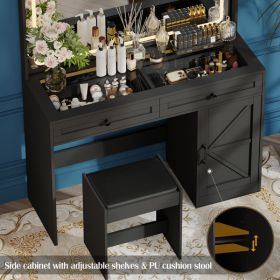 43.3"Makeup Vanity Table, Makeup Table with Large Mirror and LED Light Strip, Brightness Adjustable, Dressing Table Desk with 3 Drawers