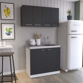 Aztec 2-Piece Kitchen Set, Wall Cabinet + Utility Sink Cabinet, Black and White