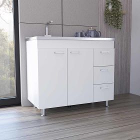 Ferretti Base Cabinet , Three Drawers, Double Door, Four Legs -White