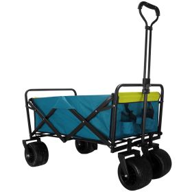 (FedEx pickup only) Collapsible Folding Wagon Utility Outdoor Camping Garden Cart with Adjustable Handle (Blue)