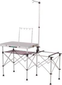 Pack-Away Portable Camp Kitchen, Outdoor Folding Kitchen with Spacious Prep Area, Side Table, Lantern Holder, Hanging Ho