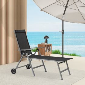 Outdoor Chaise Lounge Chairs Aluminum Adjustable Chair with Wheels for Poolside Beach Patio Reclining Sunbathing Lounger