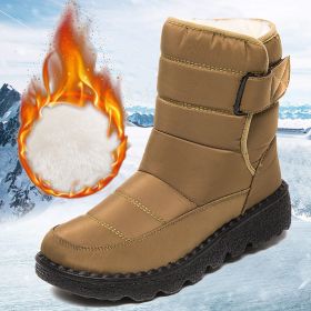 Rimocy Non Slip Waterproof Snow Boots for Women 2022 Thick Plush Winter Ankle Boots Woman Platform Keep Warm Cotton Padded Shoes (Color: Khaki, size: 37)