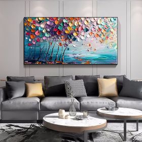 Hand Painted Oil Painting Abstract Colorful Floral Canvas Wall Art Thick Textured Petal Knife Painting Contemporary Home Decor Customized Sofa Artwork (Style: 01, size: 100x200cm)