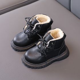 Cozy Plush Lining Children Snow Boots Anti-skid Soft Bottom with A Grippy Material Baby Toddler Boys Girls Winter Shoes E08061 (Color: Black, size: 24)