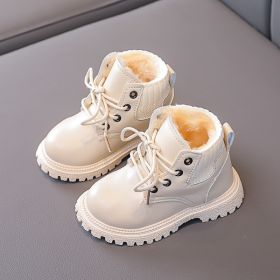 Cozy Plush Lining Children Snow Boots Anti-skid Soft Bottom with A Grippy Material Baby Toddler Boys Girls Winter Shoes E08061 (Color: White, size: 29)