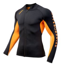 OULYLAN 2MM Diving Suit Jacket Neoprene Men Split Swimming Top Suit Windproof Warm Jacket Surfing Motorboat Diving Jacket (Color: Orange, size: L)