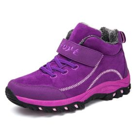 Waterproof Winter Men Boots Warm Fur Snow Women Boots Men Work Casual Sneakers Outdoor Hiking Boots Rubber Ankle Boots Size 48 (Color: Purple, size: 5.5)