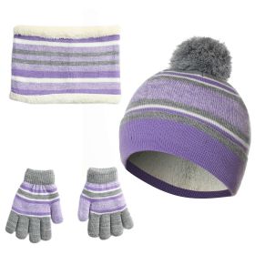 Winter Kids Knitted Hat Scarf Gloves 3Pcs Boys Girls Winter Warm Beanie Hat and Glove Scarf Set Beanie Neck Warmer Mittens for 4-7-Year-Old Kids (Color: Purple)