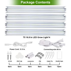 EU Plug in LED Tube Strip Light Bars 5000K White Full Spectrum LED Grow Light T5 Phytolamp for Plants Hydroponics Growing Lamp (Emitting Color: 1 To 4, Plug Type: us)