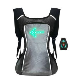 18L LED Turn Signal Cycling Backpack Guiding Light Reflective Bag Pack For Riding Running Camping Waterproof Safety Vest With (Color: Black)