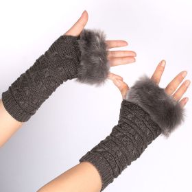 Winter Solid Color Faux Rabbit Fur Gloves Arm Sleeve Cover Warmer Fingerless Wrist Gloves Knitted Mitten Fashion Women Gloves (Gloves Size: One Size, Color: w7)