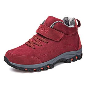 Waterproof Winter Men Boots Warm Fur Snow Women Boots Men Work Casual Sneakers Outdoor Hiking Boots Rubber Ankle Boots Size 48 (Color: Red, size: 8.5)