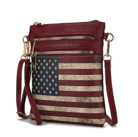 MKF Collection Genesis Printed Flag Vegan Leather Women Crossbody Bag by Mia k (Material: Vegan Leather, Color: Burgundy)