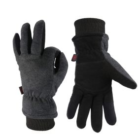 OZERO Winter Gloves -30Â°F Cold Proof Deerskin Suede Leather Insulated Water-Resistant Windproof Thermal Glove for Driving Hiking Snow Work in Cold We (Color: Grey-Black-M)