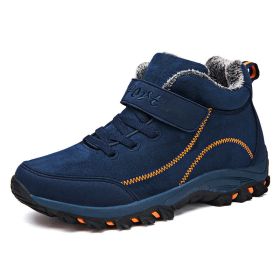 Waterproof Winter Men Boots Warm Snow Women Boots Cow Suede Men Casual Work Shoes High Top Non Slip Ankle Boots Zapatos De Mujer (Color: Blue, size: 45)