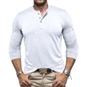 Men's Long-sleeved Henry Collar T-shirt (Option: White-S)