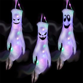 Pack of 3 Halloween Ghost Windsock Hanging Decorations with LED Lights (Color: A)