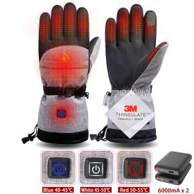 Winter Gloves 3M Cotton Heating Hand Warmer Electric Thermal Gloves Waterproof Snowboard Cycling Motorcycle Bicycle Ski Outdoor (Color: Heating 6000mA)