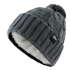 Fear0 NJ Warmest Plush Insulated Lining Knit Cable Cuff Fold Beanie Hat Women (Color: Grey)