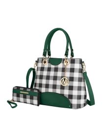 MKF Collection Gabriella Checkers Handbag with Wallet by Mia k (Material: Polycarbonate, Color: Green)