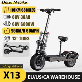 Max 100 KM/H Electric Scooter 6000W Motor for Adults 13 Inch Tire Electric Scooter Strong Dual Motor Escooters Powerful Off Road (Color: Super X13-30Ah)