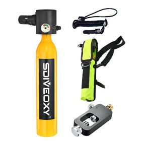 Mini Scuba Tank Diving Oxygen Cylinder For Diving Underwater Breathing Respirator Oxygen Tank W/Anti-lost Rope And Storage Bag (Color: Yellow)