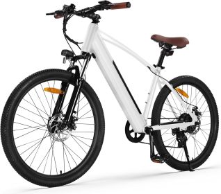 Electric Mountain Bike Removable Built in Battery, 350W(Peak 500W) Brushless Motor, Bicycle with 7 Speed, Max 50 Miles (Color: White)