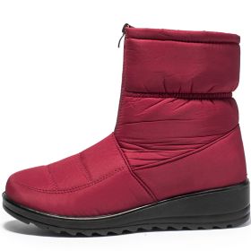 Waterproof Snow Boots for Women 2022 Winter Warm Plush Ankle Booties Front Zipper Non Slip Cotton Padded Shoes Woman Size 44 (Color: Red, size: 44)