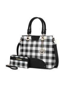 MKF Collection Gabriella Checkers Handbag with Wallet by Mia k (Material: Polycarbonate, Color: Black)